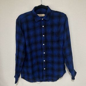 Kansai Jeans Mens Blue Black Plaid Button Down Shirt Size M